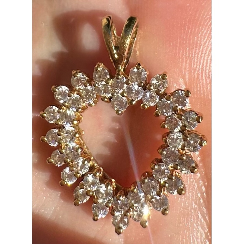 925 Sterling Silver Gold Plated CZ Open Heart Cluster Pendant Small 0.75 Inch